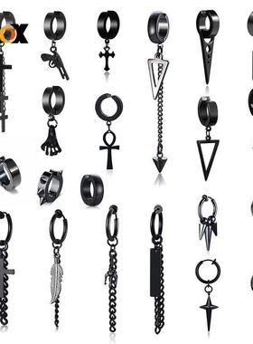 Vnox Punk Clip Earrings for Men Women, Black Stainless Steel