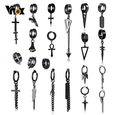 Vnox Punk Clip Earrings for Men Women, Black Stainless Steel