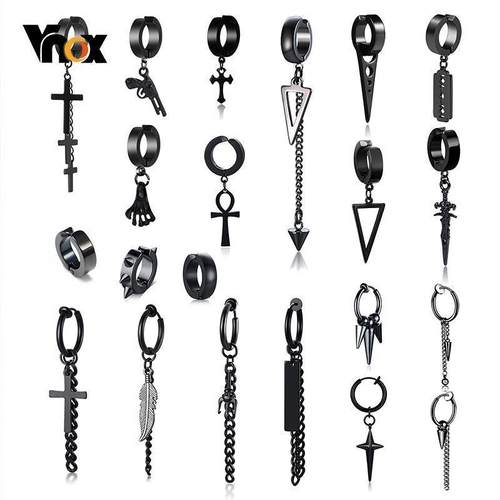 Vnox Punk Clip Earrings for Men Women, Black Stainless Steel