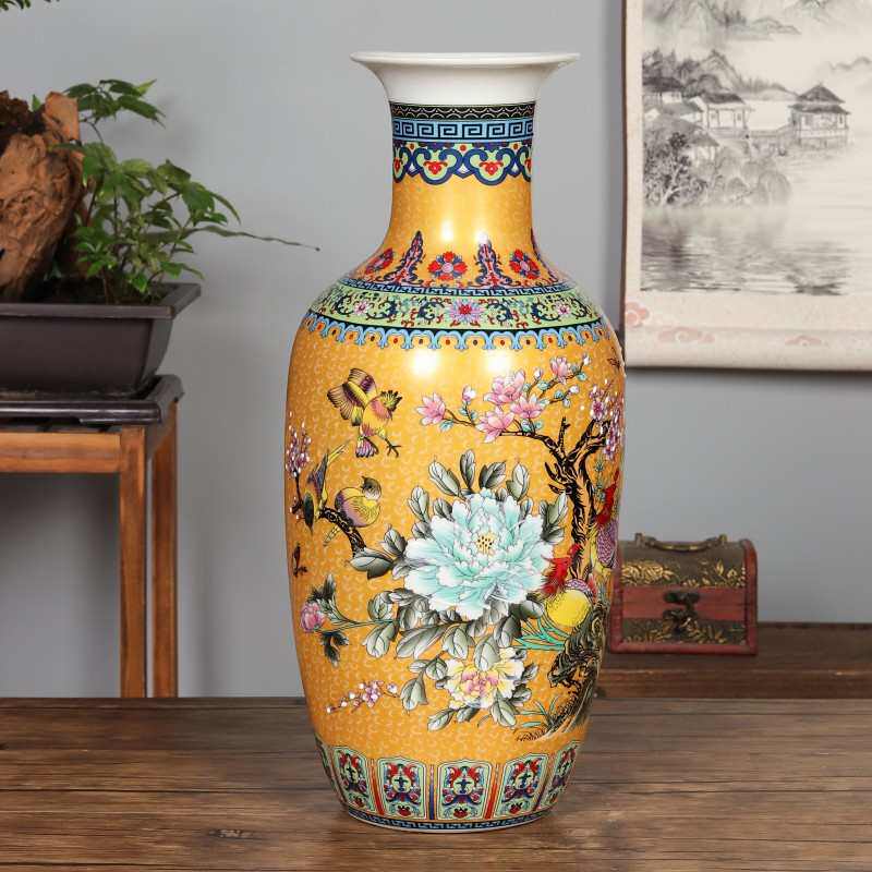 景德镇粉彩大花瓶陶瓷器大号现代客厅玄关插花家居装饰品欧式摆件