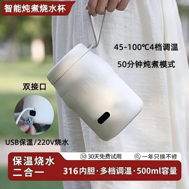 便携式烧水杯小型电加热水杯旅行办公室多功能恒温保温炖煮养生壶