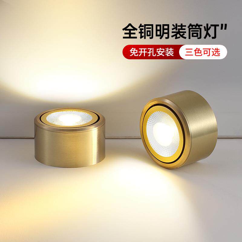 新款直销全铜明装射灯筒灯家用客厅轻奢走廊玄关过道小吸顶超薄le