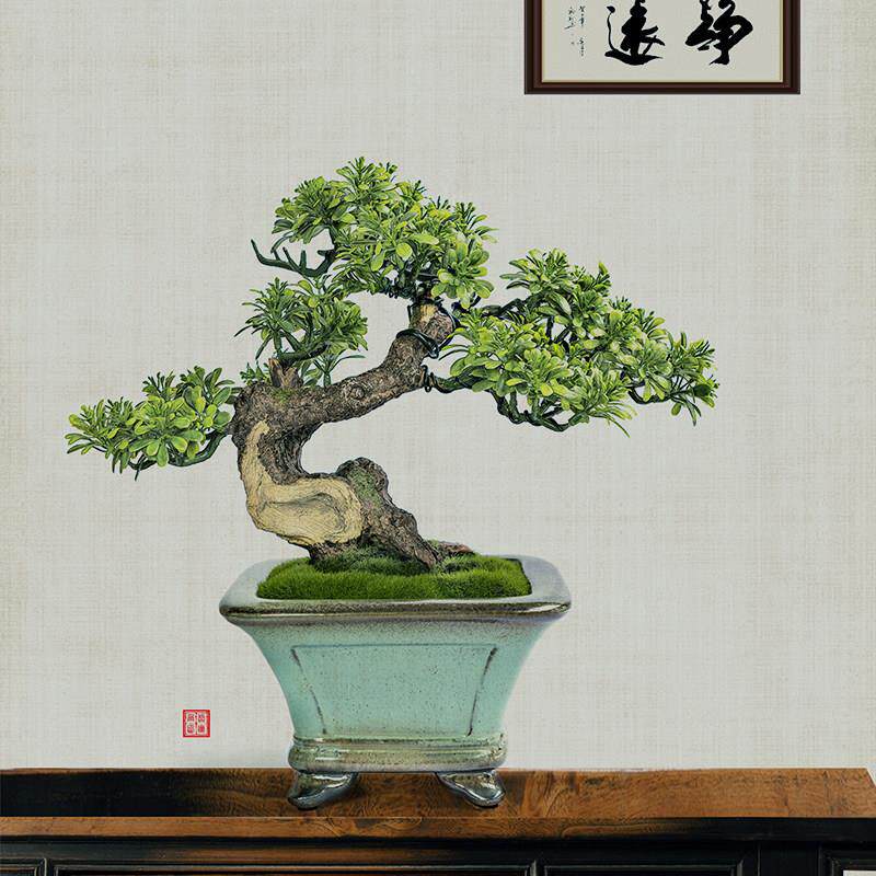 中式彷真假树梅花崖柏红枫园艺花卉盆景装饰景观树客厅家居假绿植