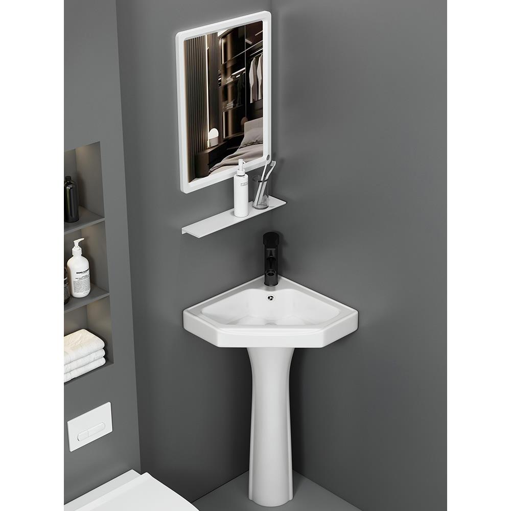 卫生间墙角三角形洗手盆阳台立柱式洗脸盆陶瓷一体洗手台盆小户型