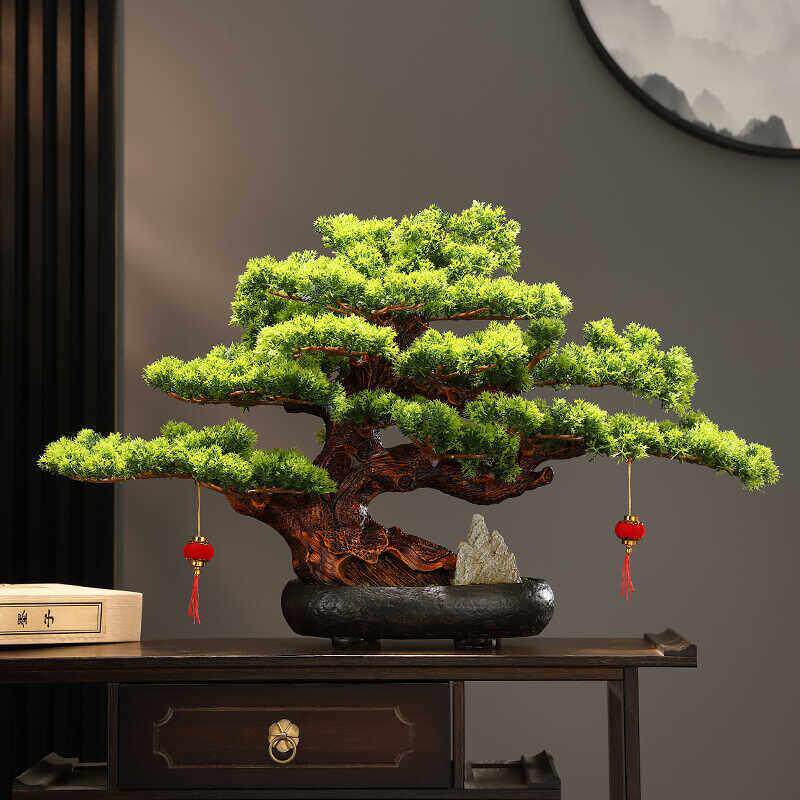 仿真迎客松玄关造景绿植橱窗高级感客厅假树盆栽新中式软装饰摆件