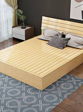 实木榻榻床架现代简约双高人出租民宿床硬板地台床箱床落JMH63669