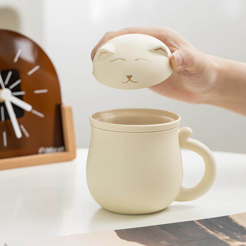 陶瓷杯子办公室带盖泡茶杯茶水分离个人专用过滤马克杯制作lo