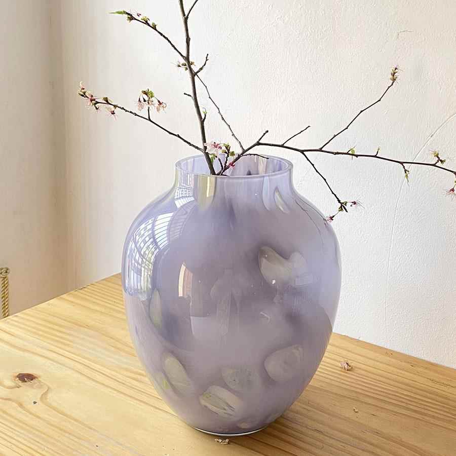 中古手工琉璃花瓶复古浅紫韵斑纹玻璃水培插花器样板间美学器皿