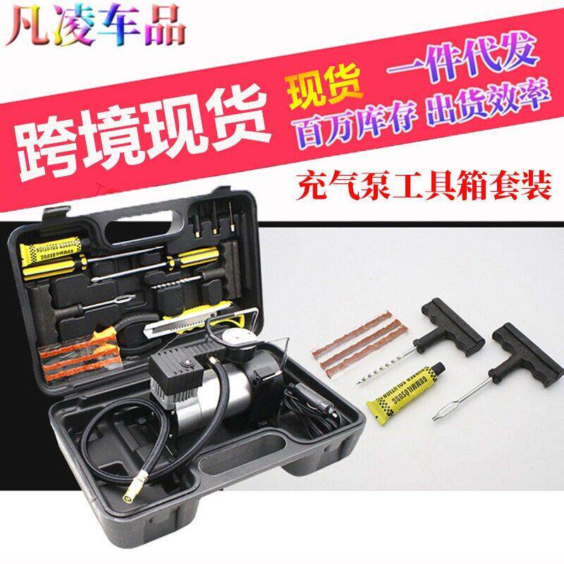 双杠泵带工具箱套装 迷你汽车打气泵车用应急补胎工具螺丝刀