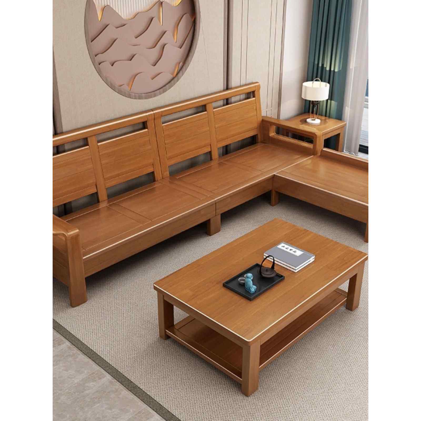 中式冬夏两用实木沙发贵妃 1+2+3茶几组合客厅小户型简约经济家具
