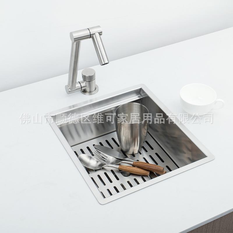 2024新款加厚304不锈钢水槽带沥水盖板吧台小单槽厨房茶水间配套
