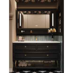 法式覆古风落地浴室柜组合卫生间可丽耐一体盆洗脸洗漱台盆洗手池