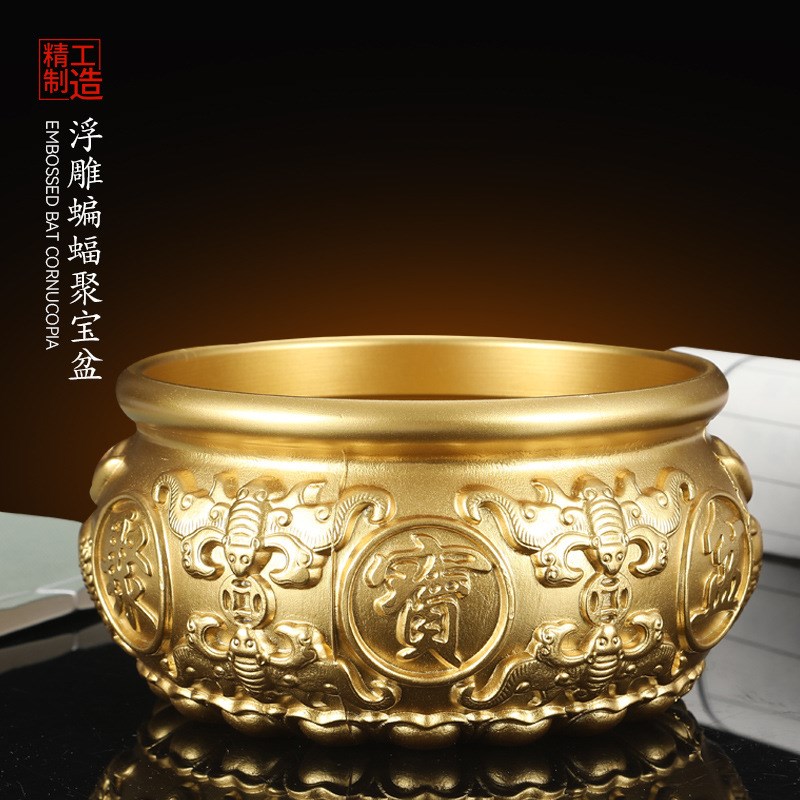 黄铜聚宝盆摆件家居装饰品t中式玄关电视柜客厅办公室桌面摆设大