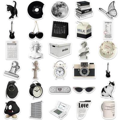 61pcs Ins Style Cute Stickers Black White Simple Decals Deco