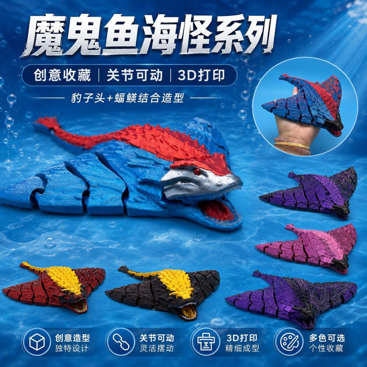 魔鬼鱼高精度设计深海3D模型摆件