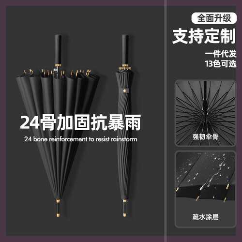 雨伞24骨自动长柄大号抗风加大固厚暴雨男士成人纤维商务直杆伞
