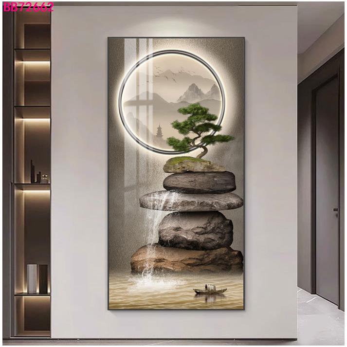 石来运转入户玄关现代轻奢走廊过道装饰画流水生财壁画新中式挂画