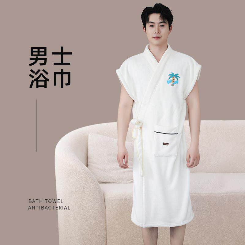 浴巾男士裹巾可穿式浴衣加大男款专用洗澡游泳白色青年浴袍2025款