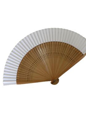 精品日式6.8寸折扇竹柄扇双面熟纸扇男扇女扇空白纸扇可书画扇子