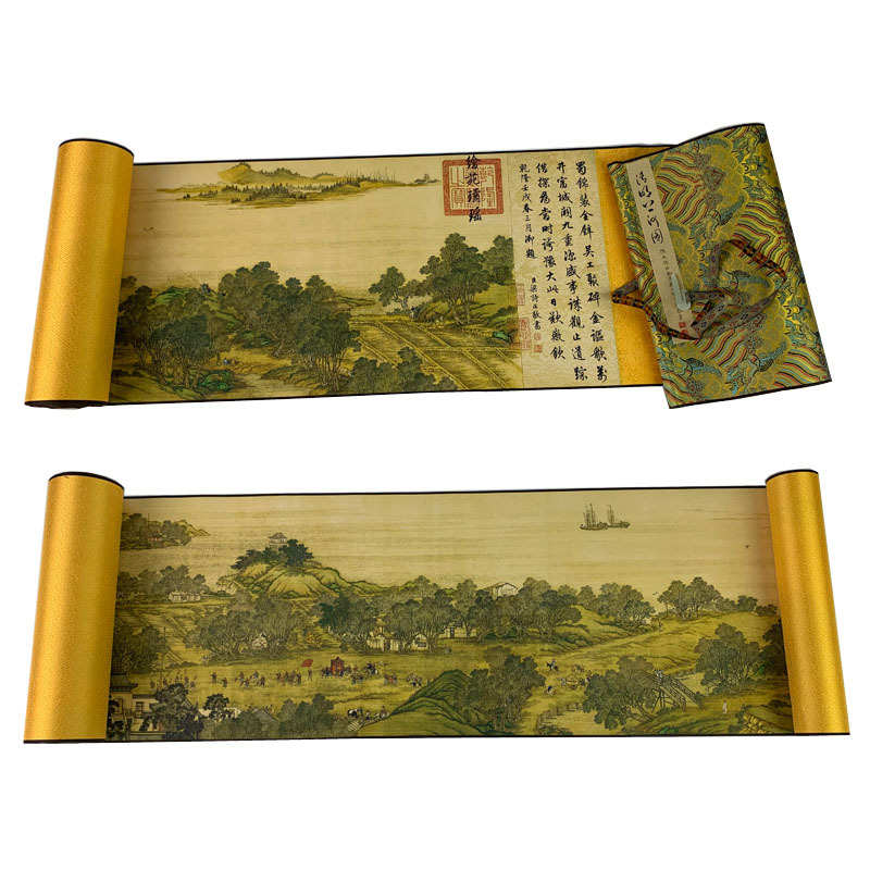 古代名画长卷清院本清明上河图全图丝绸画卷轴国画商务国事礼品绢