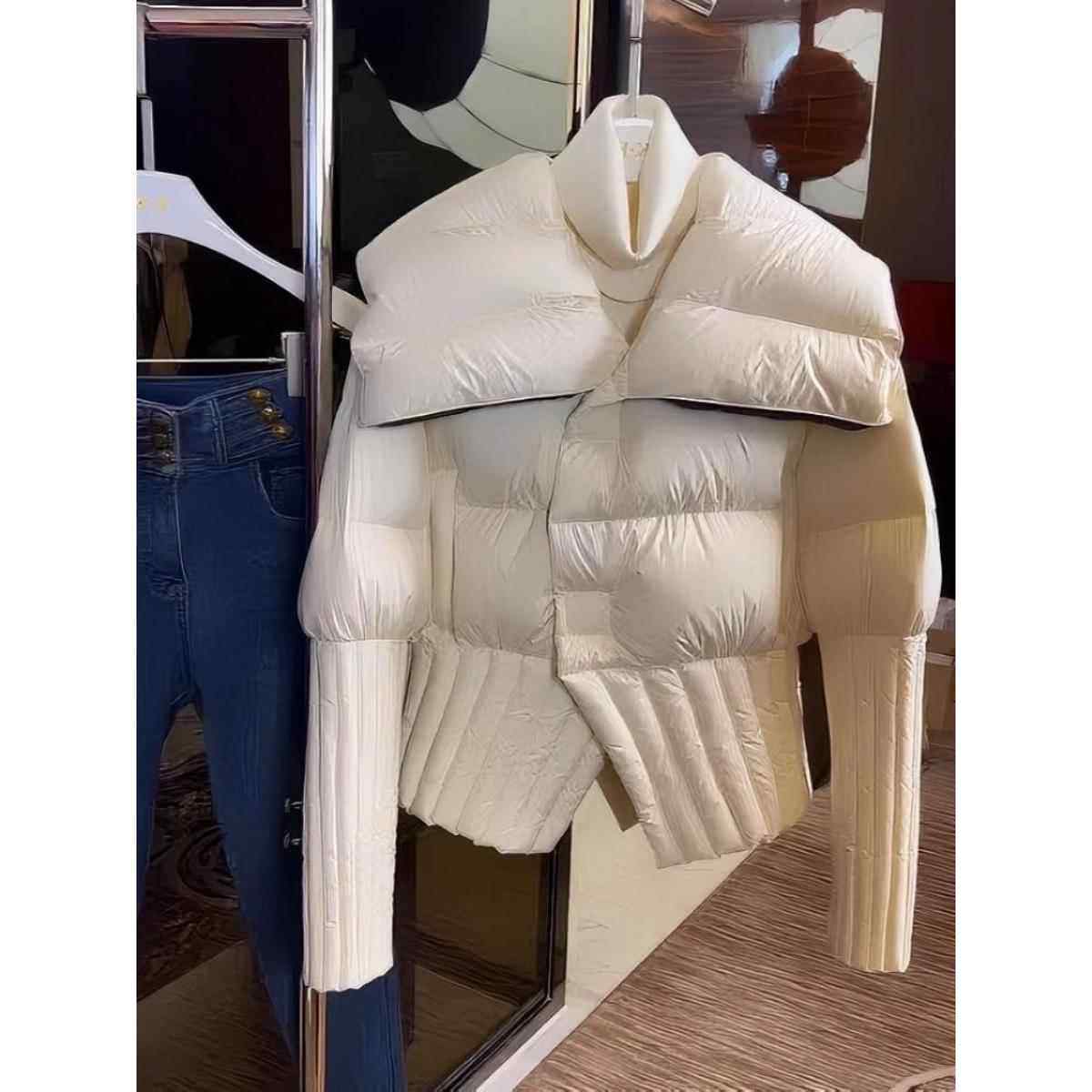 潮牌2025冬新款大翻领小香风羽绒服女短款小个子加厚白鸭绒外套潮