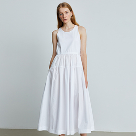 roheme设计感无袖连衣裙女夏季纯棉圆领蛋糕，裙白色粉色长款背心裙