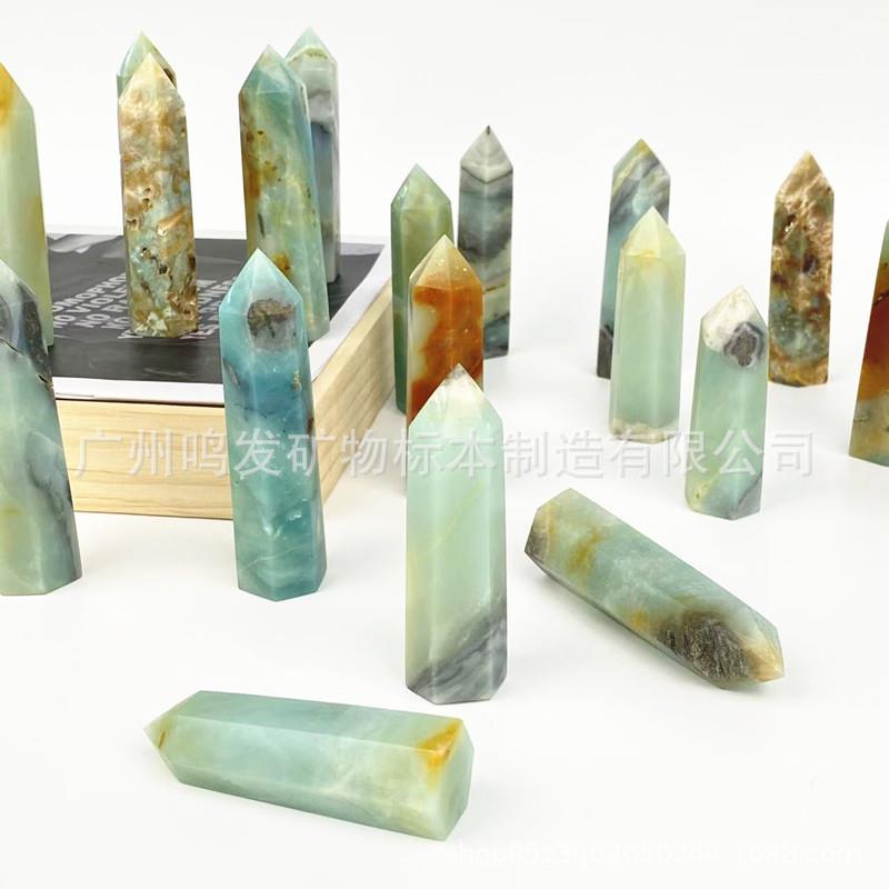 跨境热销天然水晶单尖六棱柱子多种材质贵翠能量柱水晶原石打磨