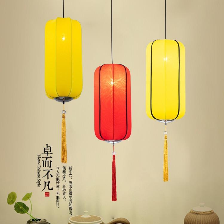 中式布艺手绘灯笼仿古典宫灯餐厅茶楼过道创意冬瓜长形布艺吊灯具