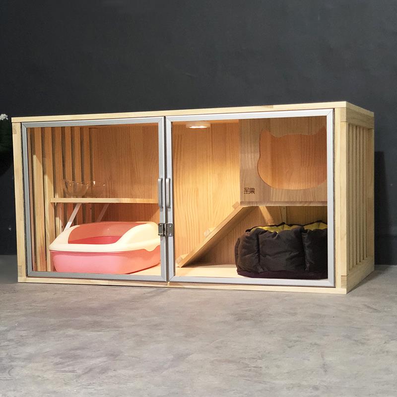 高档华实木大猫豪笼猫别宠物大墅型猫窝封闭式猫舍房子玻璃家巨用