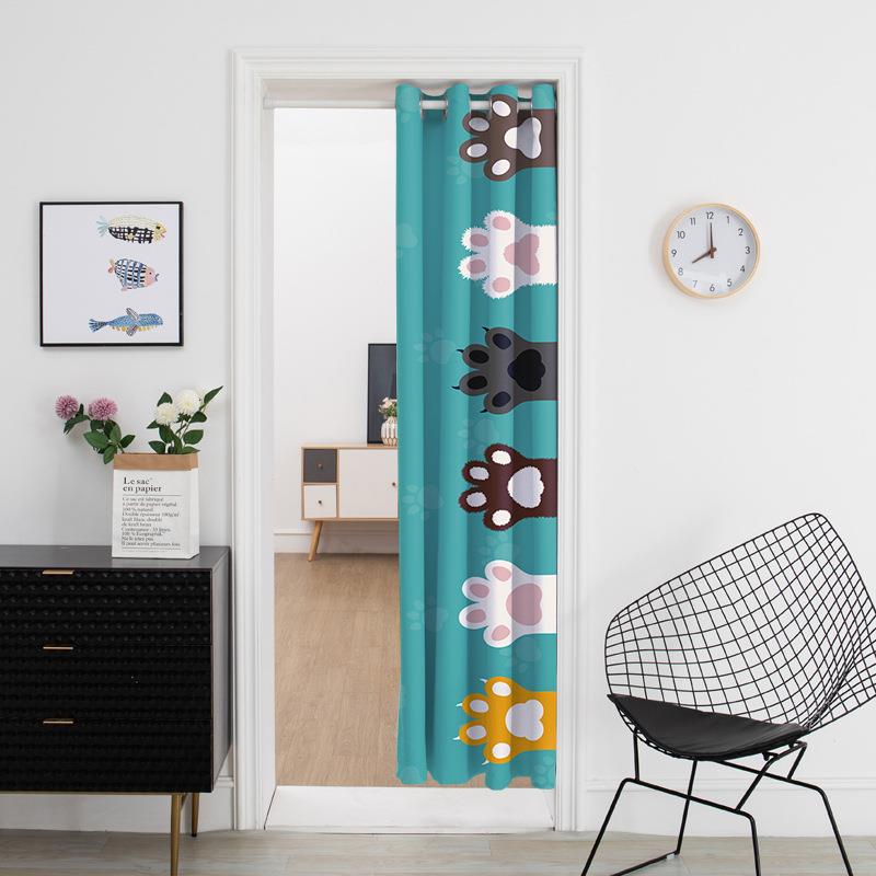 简约风可爱通卡猫01咪打孔门帘卫生帘间厨房遮免挡夏季防蚊隔热帘