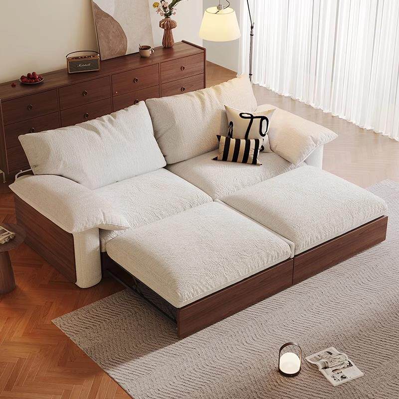 中古折叠两用沙发床实木覆古小户型客厅2025新款亚麻布艺储物沙发