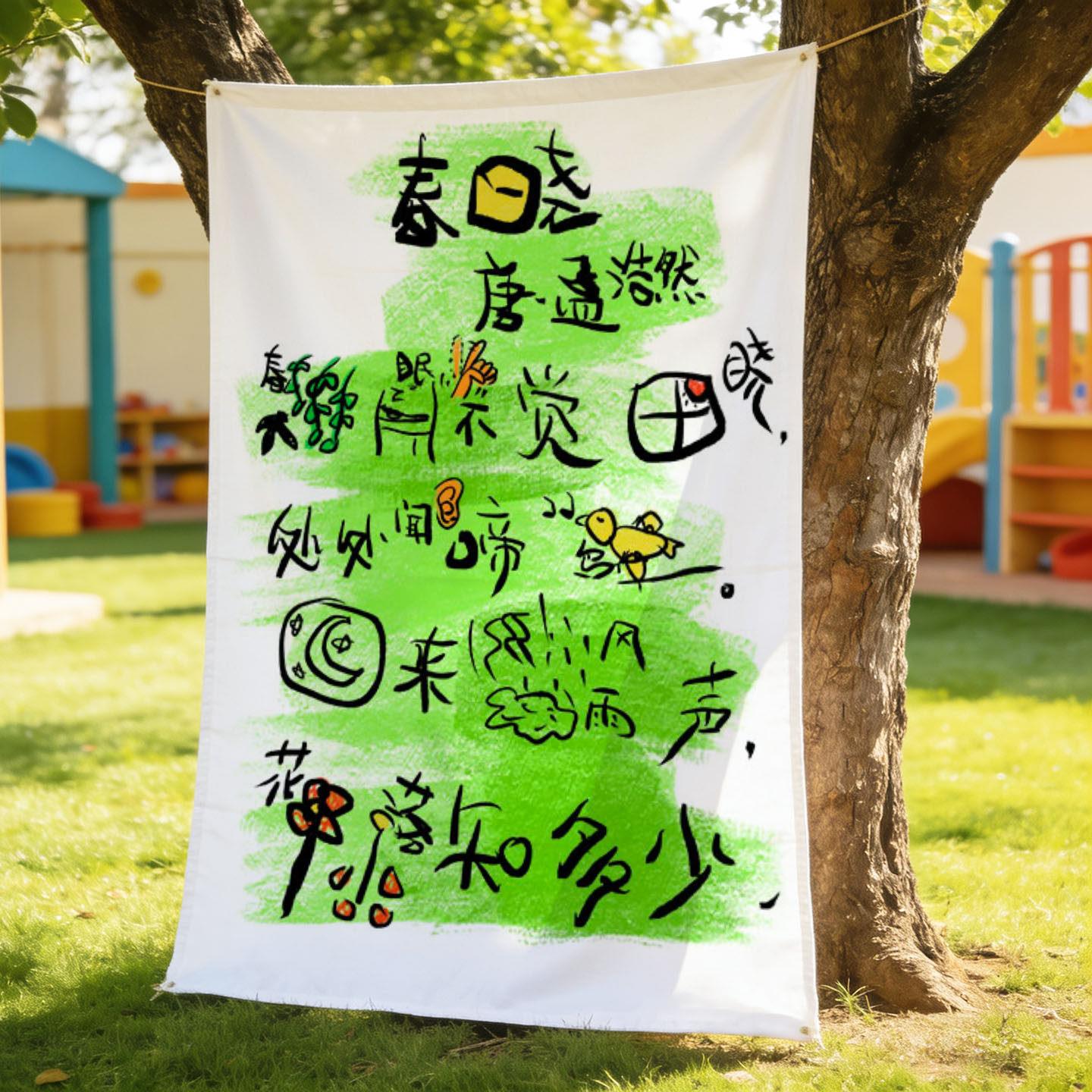 幼儿园春日古诗会读书布置装饰创意环保挂布阅读区主题文化墙背景