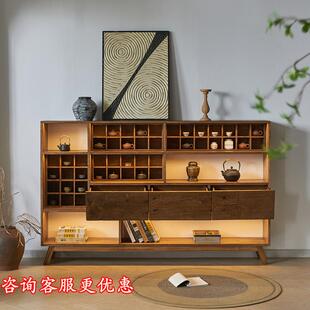 侘寂风餐边柜茶杯架茶室置物架复古博古架实木储物柜展示架玄关柜