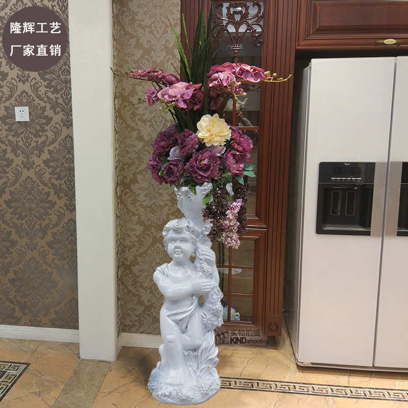 批发新款大号欧式客厅落地树脂玻璃钢陶瓷绢花造型花插工艺大花瓶