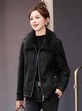皮ZLE8071Y一体羊羔毛厚个外套女冬新款小子机洋毛气仿鹿皮绒车服