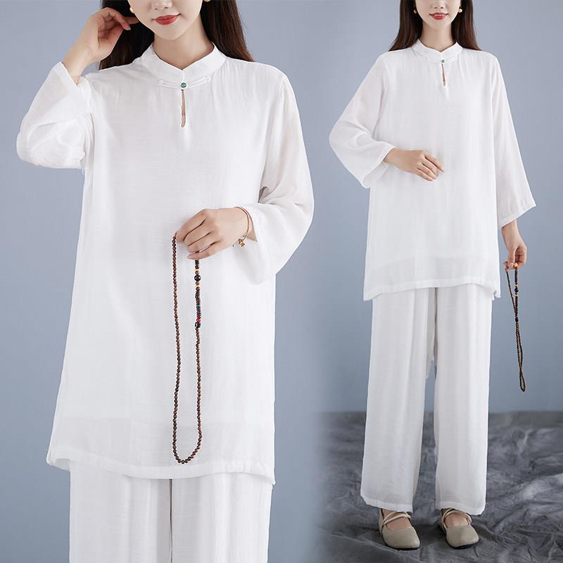 极速2026早秋新款素白色茶服两件套装佛系禅意打坐瑜伽服国风表演