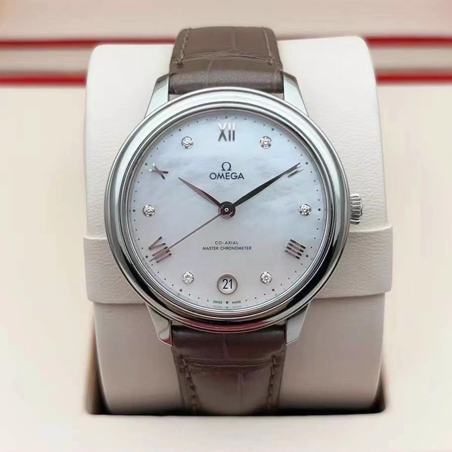 全套9.8新欧米茄碟飞手表贝母盘自动机械女表434.13.34.20.55.001