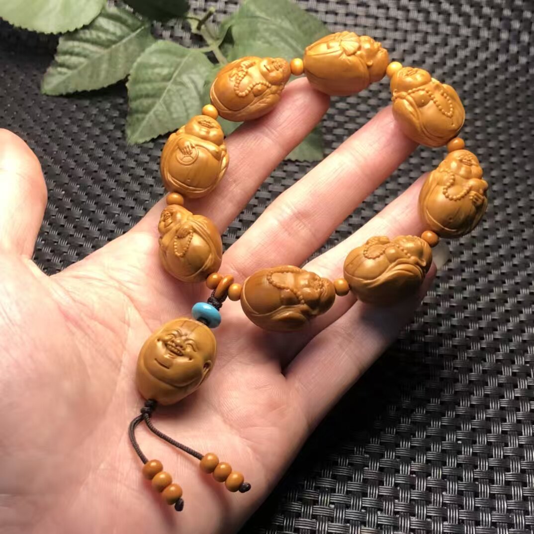 【八大弥勒】橄榄核手串男士老油核原籽雕刻文玩手链盘玩送礼