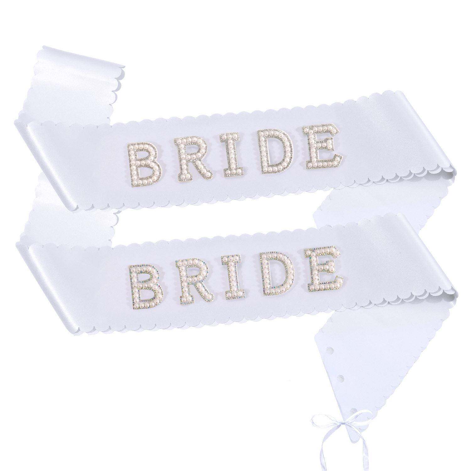 欧美 bride新娘身派对花边贡缎珍珠字母肩带绑带礼仪带字母肩带