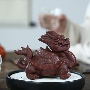 精品宜兴紫砂纯全手工茶宠 霸气龙龟八面威风雕塑风水工艺品摆件