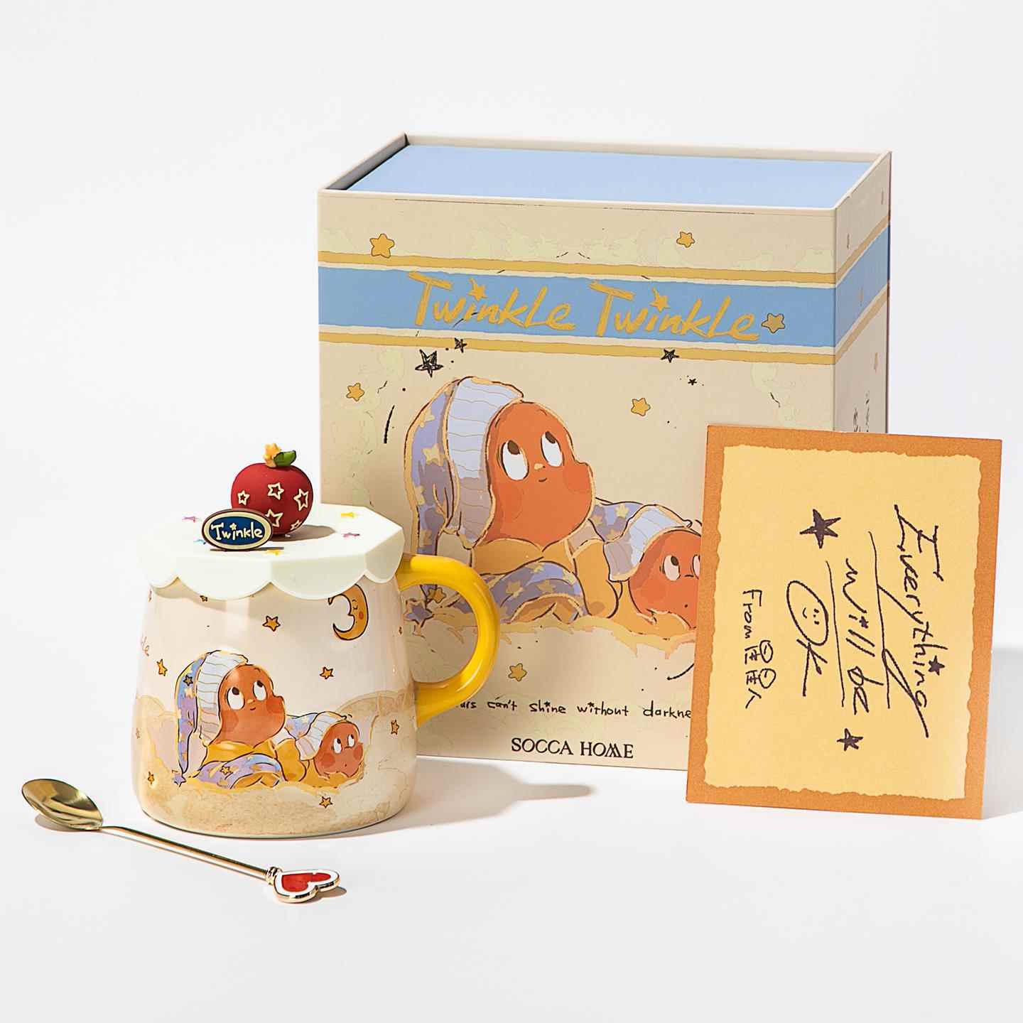 星星人杯子马克杯带盖带勺情侣水杯礼盒男女生日礼物陶瓷杯咖啡杯