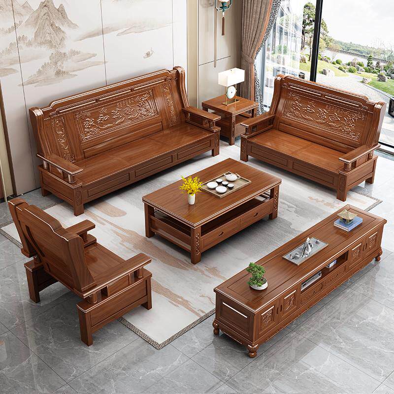 实木沙发三人位中式客厅农村堂屋自建房家用木制凉椅香樟木长椅子