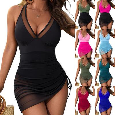 Tight fitting one-piece skirt swimsuit women's gauze