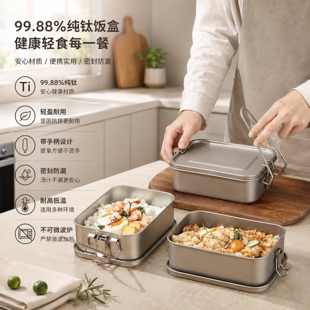 纯钛饭盒方形老式饭盒上班族便携保温餐盒户外露营野餐盒便当盒