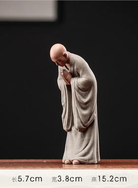新款新式禅意砂紫精品小和尚摆件家居博古架茶中茶桌室装饰品陶瓷