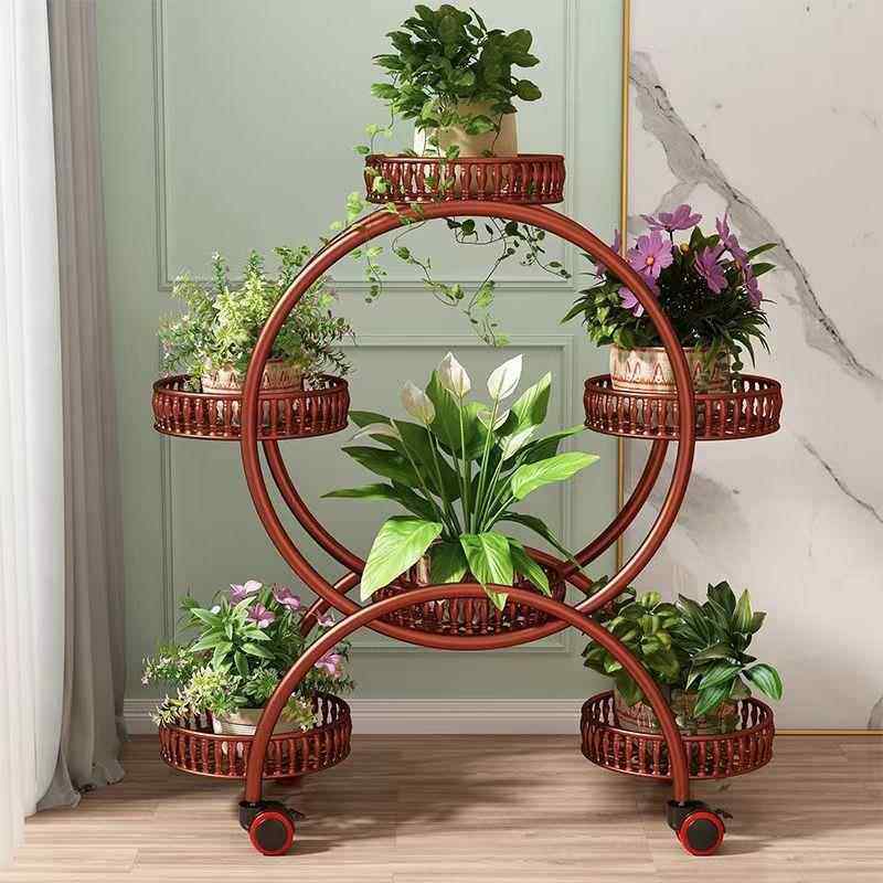 架子客厅落移地式可动带轮SZW绿萝花盆架铁艺花多阳层台花架家用