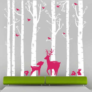 小鹿树林一代精雕可移除个性墙贴客厅卧室沙发背景批发MU6019