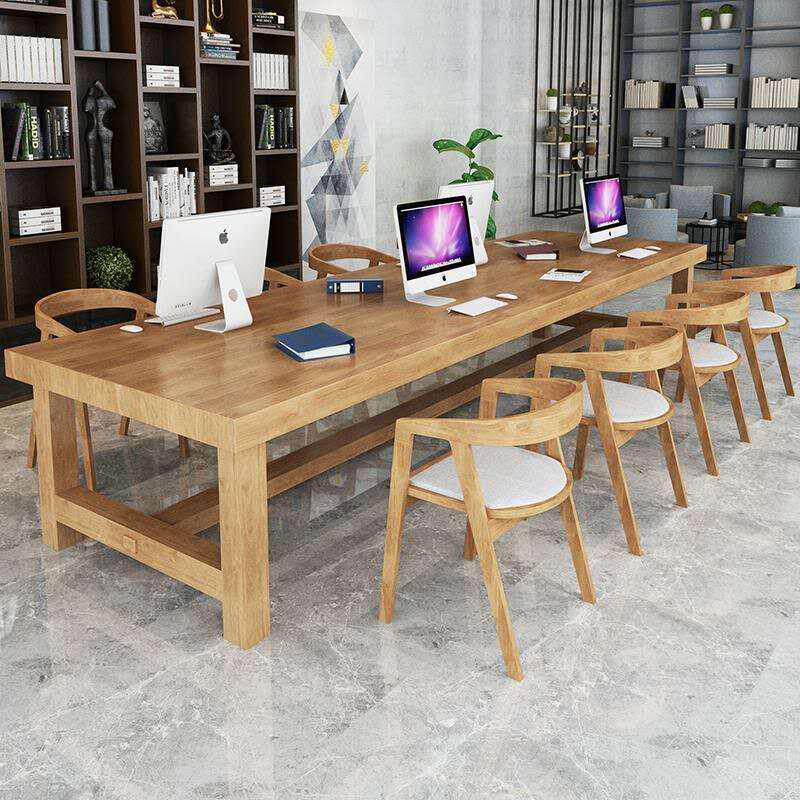 实木loft会议桌工作台电脑桌洽谈桌椅办公桌简约现代大型长条桌子