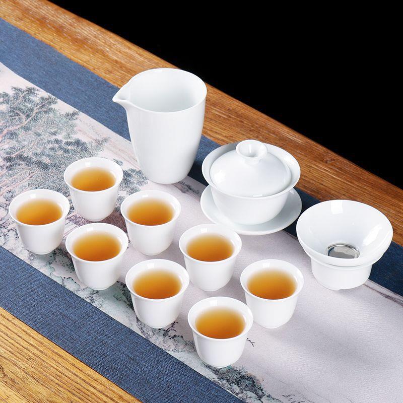 高白瓷功夫茶具套装家用简约盖碗茶杯陶瓷泡茶碗三才碗公道杯整套