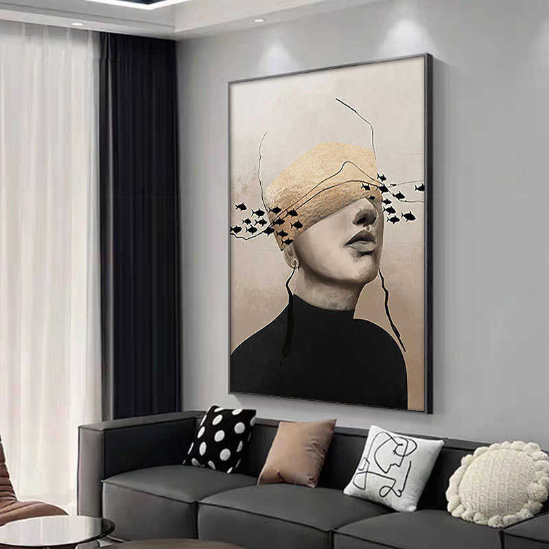挂画人物寂侘入户墙奢背景壁画玄关海洋装饰画思绪竖抽象风轻版画